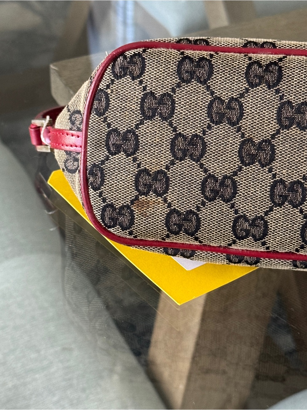 GUCCI GG CANVAS Vintage Boat Pochette Grey/Red - Picture 4 of 12